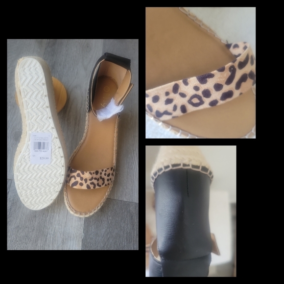 Leopard Print Faux Leather Wedge Sandals - Picture 2 of 7